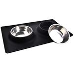 Guardians Dog Food Mat Stainless Steel Dog Bowls, 2 Medium Bowls (13.5oz Each), No Spill Non-Skid Silicone Mat Pet Feeder Bowl for Puppy Small Animals