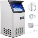 Commercial Ice Maker Machine, 120lbs/24H Counter Ice Maker with 24LBS Storage Bin, 45 Ice Trays, 12-15min Quick Ice Dispensing, Freestanding Ice Maker includes Scoop for Home Office Restaurant Bar