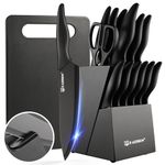 KATISUN Knife Set, 16 Pieces German Stainless Steel Kitchen Cutting Board and Knife Set with Kitchen Shears, Knife Block with Sharpener, Knife Set for Chopping, Slicing & Cutting, Dishwasher Safe