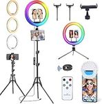 13 inch Ring Light with Tripod Stand & Phone Holder, Selfie Ring Light 63" Tall Extended Tripod Stand LED Circle Ringlight 50 RGB Mode 13 Brightness for Makeup YouTube Video Tiktok Wireless Remote