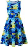 uideazone Girl's Hawaiian Dress A Line Aloha Dresses Causal Sleeveless Tropical Summer Blue Sundress Size 6 7