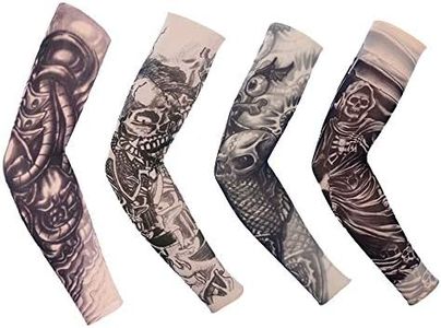 CENZICOM 4 PCS Sports Arm Sleeves Temporary Tattoos Cover Up Sleeves Hand Warmer Basketball & Activities, Outdoor Sunscreen Cycling Elbow Braces For Men, Women Unisex Stretchable (Black)