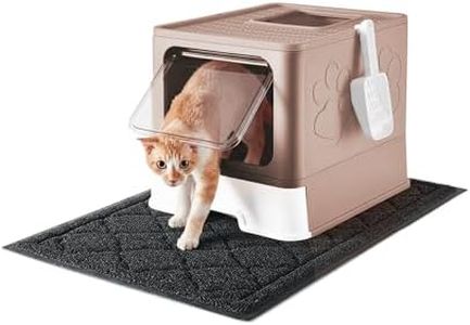 Medario Cat Litter Box with X-Large Litter Mat and Scoop, Large Foldable Litter Box with Lid, Enclosed Kitty Box,Front Top Entry Exit, Odor Control Easy to Clean (Upgrade Coffee)