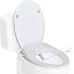 Hibbent Round Bidet Toilet Seat with Slow Close, Non-Electric Bidet Attachment for Toilet Seat with Dual Nozzle, Bidet Sprayer with Adjustable Self-Cleaning Nozzles, Brass T Adapter