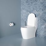 Ruhe® 26x14x29 Inches Vox One-Piece Ceramic Western Toilet Commode, S-Trap | White Glossy Finish, Rimless, Dual-Flush System, Anti-Bacterial Glaze | Include Soft-Close Seat Cover, Flushing Kit, Gasket