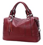 HESHE Genuine Leather Purses and Handbags for Women Tote Bag Top Handle Bags Crossbody Bag Hobo Ladies Purse Wine Large, Wine Red, Large