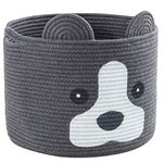 HomeyPine Dog shaped Basket, Large Woven Cotton Rope Animal Storage Basket for Kids, Baby Laundry Basket for Toys, Towels, Blanket, Clothes | Dogs Gift Basket - 16" L×12" H, Dark Grey