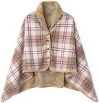 WINKEEY Women Multiway Plaid Poncho Shawl Wrap Fleeced Wearable Blanket Ultra Soft Sherpa Flannel Cape, Brown