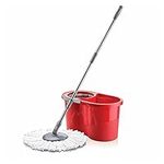 Sterling Products - Quantum Cleaning Caddy Set - Microfibre Mop with 360° Spin & Bucket with Spin Dry - 16 Litre, Red