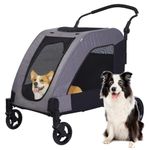 Dog Stroller for 2 Dogs Medium Large Pet Bike Trailer & Stroller for Dogs Up to 160lbs Foldable 4 Wheels Pet Stroller with Adjustable Handle, Back/Front Entry (light grey)