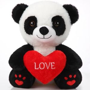 Halloscume 10 Inch Graduation Gifts Plush Panda with Love Heart Soft Stuffed Panda Toys Gifts Cute Stuffed Animals for Girls Boys Girlfriend Boyfriend Lover Classroom Exchange Prizes Decor