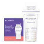 Lansinoh breast milk transparent storage bags, breastmilk pouches for fridge or freezer use, pre-sterilized, reinforced double sealed side, double zipper for ultimate protection, 180ml, 25 count