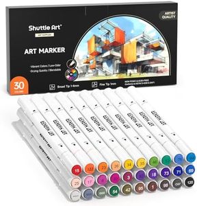 Shuttle Art 30 Colors Dual Tip Art Markers Permanent Marker Pens Highlighters Perfect for Illustration Adult Coloring Sketching and Card Making