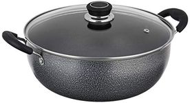 Amazon Brand - Solimo-Non Stick Kadhai With Glass Lid(26 Cm,Hammertone Finish,3 Coat,2.9 Mm Thickness)|Black,4 litres