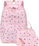 Bluboon Teens Backpack Set Girls School Backpack Lunch Box Pencil Bags Student Bookbags 3 in 1, Strawberry pink