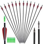 GPP Carbon 30-Inch Arrows with Field Points Replaceable Tips (12 Pack) with 6 Free Nocks for Recuve Bow & Compound Bow