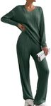 SHEWIN 2 piece fall sets for women Lounge Sets Long Sleeve matching set women clothing pj set fall clothes Mist Green L