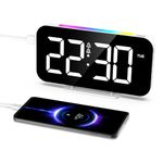 LOFICOPER Digital Alarm Clock, 6.6" RGB Alarm Clock Bedside with 10 Colors Night Light, 5 Adjustable Brightness, Dual Alarms, Snooze, USB Charging Output Interface, LED Alarm Clock for Home Decor