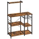 VASAGLE Kitchen Shelf, Standing Shelf With Metal Basket, Baking Rack With 6 S Hooks And Shelves, Microwave Shelf, Spice Rack, For Pots And Pans, Industrial Design, Vintage, Dark Brown KKS35X