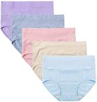 INNERSY Womens High Waisted Underwear Cotton Plus Size Ladies Panties 5 Pack(XL, Style 1)