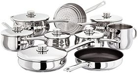 Stellar 1000 S1F2 Set of 9 Stainless Steel Pans, 6 Deep Saucepans with Lids, Steamer, Non-Stick Frying Pan, Milk Pot, Dishwasher Safe - Fully Guaranteed