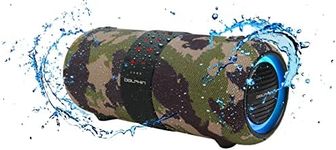Dolphin LX-60 Camo Bluetooth Speaker Boombox - Waterproof, Dual 3" Woofers, Color-Changing Lights, TWS Technology, Includes Shoulder Strap