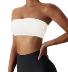 Boudaner Women’s Padded Bandeau Sports Tube Top Bra Strapless Wireless Solid Seamless Yoga Workout Bralette, White, Medium