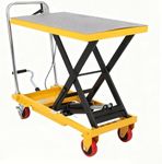 Festisoul Hydraulic Lift Table Cart, 500lbs Capacity 28.3" Lifting Height, Manual Single Scissor Lift Table with 4 Wheels and Non-Slip Pad, Hydraulic Scissor Cart for Workshop Material Handling, Orang
