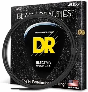 DR Strings Black Beauties BKB-45 Coated Black Bass Guitar Strings – Medium Gauge, Medium Scale (BKB-45)