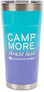 Camco Life is Better at The Campsite 20oz Painted Tumbler | Features Superior Heat and Ice Retention, Made of Kitchen-Grade Stainless Steel, and a Unique Design of Camp More. Stress Less (53317)