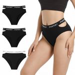 INNERSY Women's High Cut Bikini Underwear Cutout Waist Cheeky Panties 3-Pack(Dazzle Black,Medium)