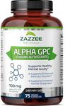 Zazzee Extra Strength Alpha GPC Choline, 700 mg per Serving, 75 Vegan Capsules, 100% Pure Pharmaceutical Grade, 100% Vegetarian, Standardized for Potency and Purity, All-Natural and Non-GMO