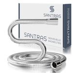 SANTRAS® Shower Hose Premium Chrome 0.70 m Made in Germany with Water Saver - Especially Flexible and Twist-Proof with Flow Limiter - Shower Hose in Stainless Steel Look Made of Easy Clean Material