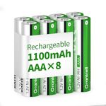 Granicell 8-Pack AAA Rechargeable Batteries, 1100 mAh High Capacity, 1300 Cycles, 1.2V Low Self-Discharge NiMH Rechargeable AAA Battery