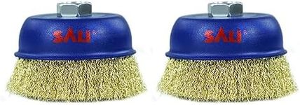 SALI 2 Pack Wire Cup Brush, 4 Inch Coarse Crimped Cup Brush for Grinders, with 5/8 Inch Arbor for Heavy Cleaning Rust, Stripping and Abrasive, for Angle Grinder