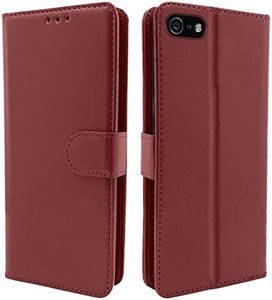 Pikkme Flip Case Leather Finish | Inside TPU with Card Pockets | Wallet Stand and Shock Proof | Magnetic Closing | Complete Protection Flip Cover for iPhone 5 / 5s / Se (Brown)