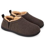 Snug Leaves Men's Wool Felt Slippers Comfy Warm Winter Memory Foam Slip-on Indoor House Shoes with Elastic Gores Coffee,7-8 US