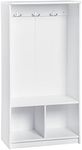 ClosetMaid KidSpace Wood Locker, 2 Cubby Cube Compartments, Open Storage, 3 Hooks, for Coats, Backpacks, Jackets, White Finish, 49-Inch