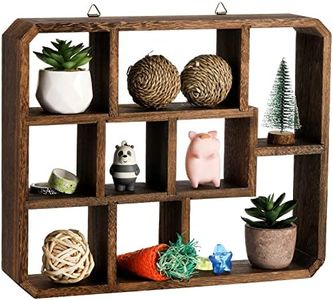 Frcctre Rustic Shadow Box Display Shelf, 9 Compartments Wood Hanging Display Shelf Floating Shelf, Multi-Slot Wall Mounted or Freestanding Farmhouse Decor Display Case