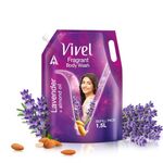 Vivel Fragrant Body Wash, Lavender & Almond Oil Shower Gel, 1500ml Supersaver XL Refill Pouch, Moisturizing Bodywash, Soft & Smooth Skin, Effective Cleansing, For Women & Men