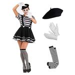 Fun Shack Mime Costume Women, French Mime Costume, Womens Mime Costume, Mime Fancy Dress, Mime Artist Costume Small