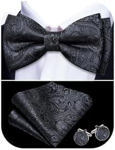 Barry.Wang Men's Paisley Silk Pre-tied Bow Tie Set Pocket Square and Cufflinks for Weddings and Formal Events, 01 A Black Paisley, One Size