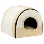 Hollypet Cat Bed Dog Bed Self-Warming 2-in-1 Foldable Pet Bed for Cats and Small Dogs Pet Tent Cave Bed, Crystal Velvet Indoor Outdoor, Beige