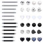 Funseedrr 18 Pairs Replacement Balls Straight Barbells for Tongue Bars Nipple Bars Surgical Steel Acrylic 14G 12/14/16mm Body Piercing Jewellery