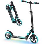 BELEEV Scooters for Kids Ages 6+, Folding 2 Wheel Scooter for Adults Teens, 200mm Big Wheels, 4 Adjustable Handlebar, Front Suspension, Lightweight Kick Scooter with Carry Strap, up to 100Kg(Teal)