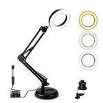 6W LED Desk Lamp, Clamp on Swing Arm Table Lamp, Dimmable Desk Light, 3000-6000K, Eye-Caring Led Clip Lights, Black Adjustable Swivel Arm Lamp Craft Light for Working, Studying, Office, Studio