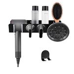 Hosoncovy Hairdryer Wall Mount Holder Stand Blow Dryer Rack Hook Organizer for Dyson Supersonic Hair Dryer (Black)