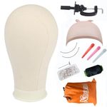XTREND 21"-24" Canvas Wig Head Poly Manikin Head for Making/Drying/Styling Wigs Model Training Head Professional Mannequin Head with 20 Pcs T Pins and Clamp Stand 21 Inch