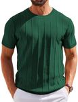 COOFANDY Mens Shirts Casual Short Sleeve Crewneck Sweater Knitted T Shirts Formal Summer Shirts Deep Green