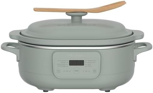 4 Quart Claypot Slow Cooker, 8-in-1 Multi Cooker with Flexible Programming, Removable Crock, Nonstick, Oven Safe Pot to 450°F, Olive